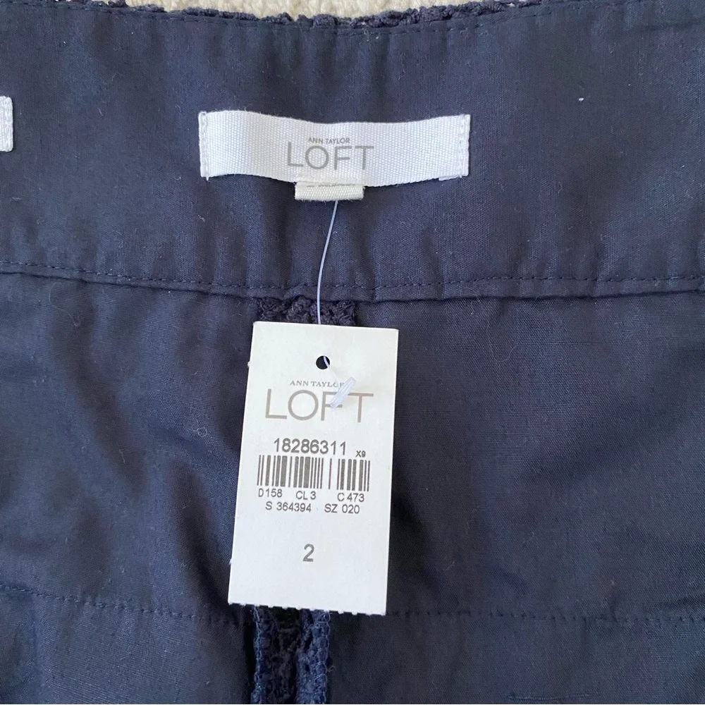 Ann Taylor LOFT The Riviera Shorts Crochet Tier Ruffles Navy Blue